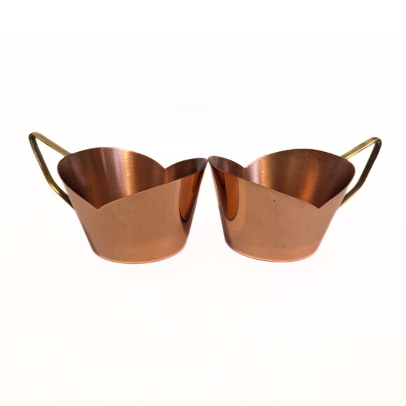Vintage Ariosa Copper Cups w Brass Handles 2.5" Lot of 2 Retro Drinkware Kitchen - Picture 2 of 10